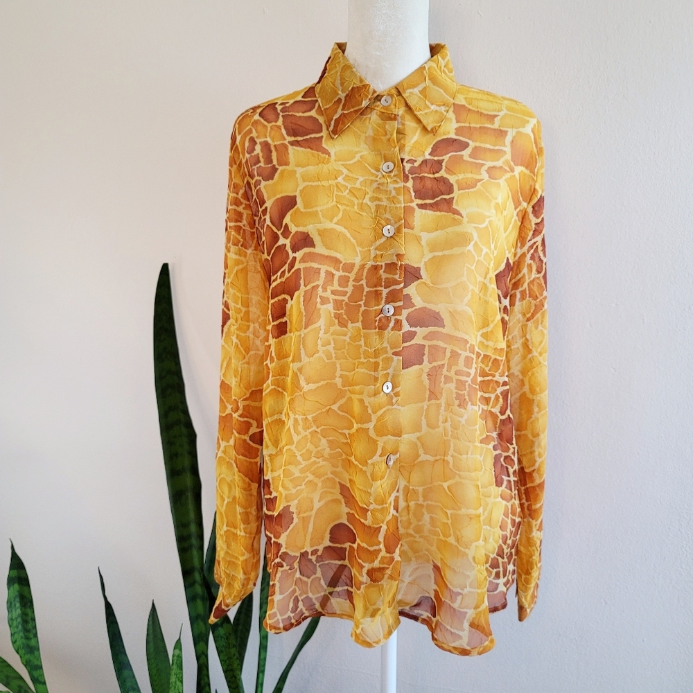VTG Nicola Sheer Giraffe Print Blouse - Picture 1 of 12